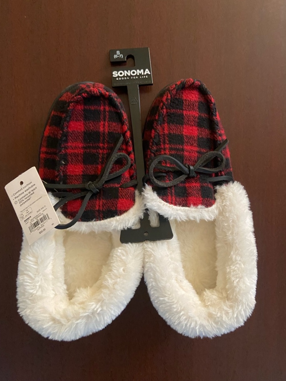 Kohl's Red and Black Plaid Kids Faux-Fur Lined Slippers